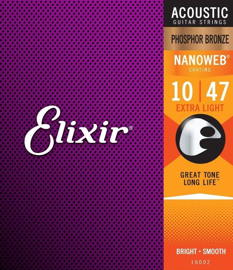 Elixir 16002 NanoWeb Phosphor Bronze Extra Light 10-47 - Struny do gitary akustycznej